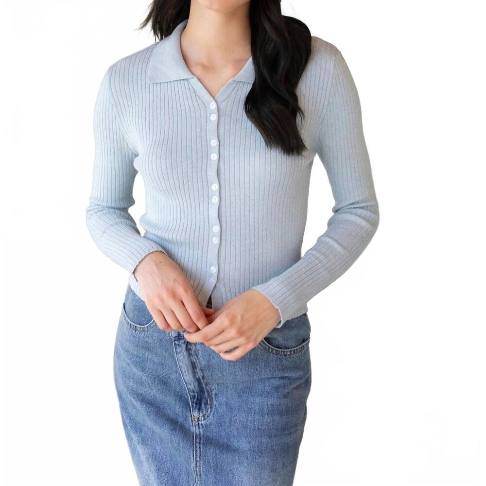 NEW ELLE GREY ribbed button up sweater in baby blue